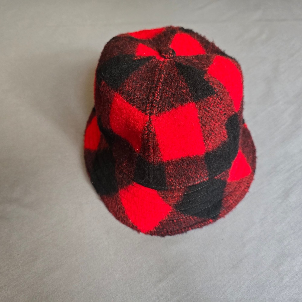 Woolrich Bucket Hat Mens XL Red Black Buffalo Plaid 100% Wool Made in USA